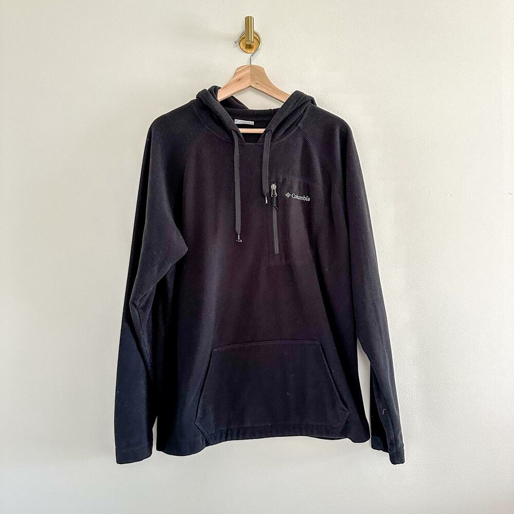 Columbia Fleece Pullover Zip Chest Hoodie Black L